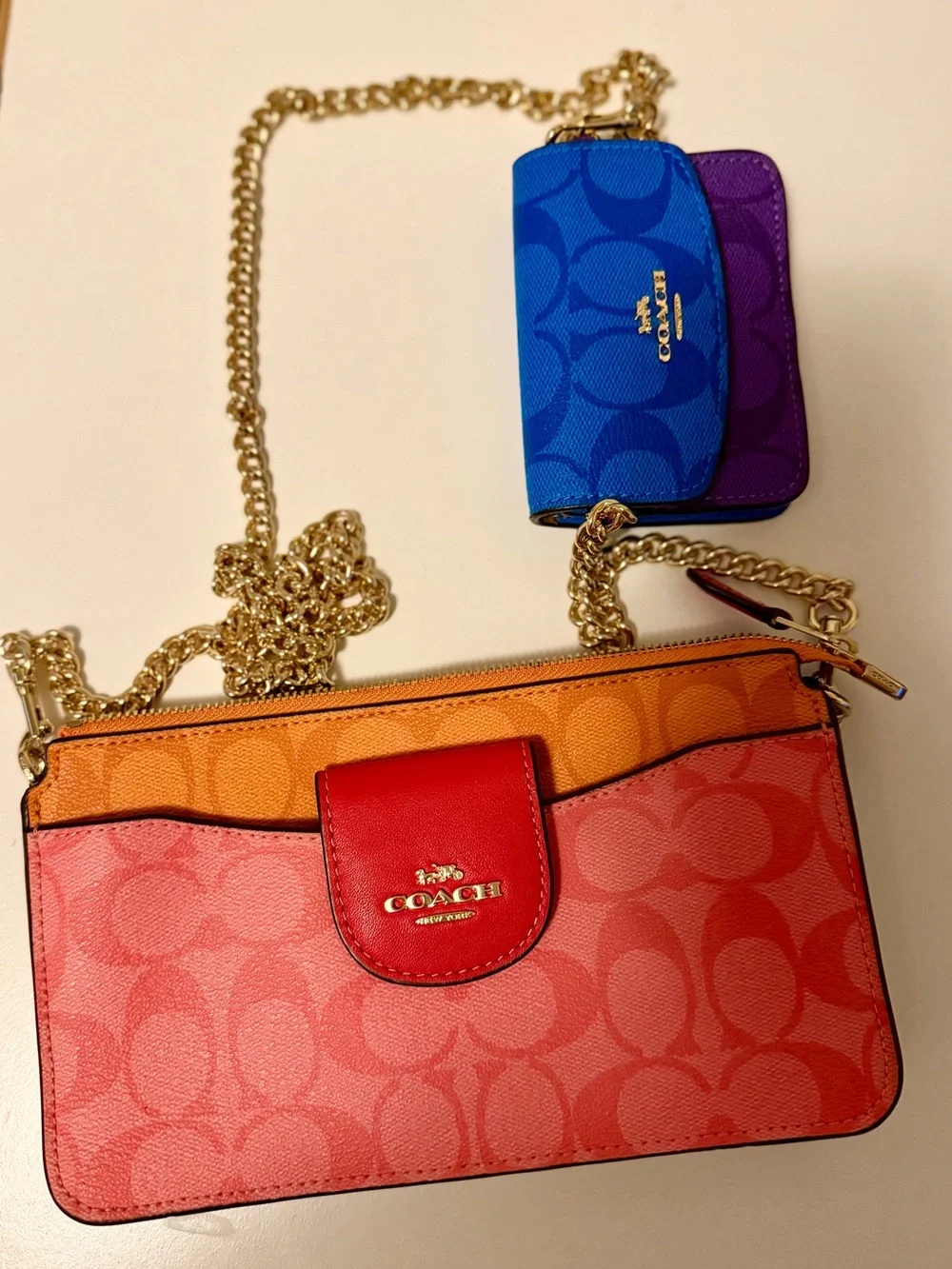 Coach Colorblock Signature Crossbody Bag in Pink/Orange/Blue/Purple/Red